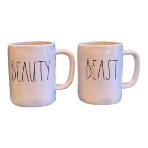 Rae Dunn Beauty and Beast Mugs Set of 2 Ivory